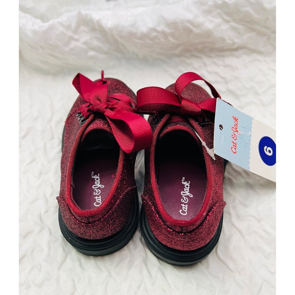 Cat & Jack Red Glitter Girls Shoes Size 6 With Ribbon Laces - Picture 4 of 4